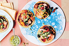 Roasted Salmon tacos Baja med style with fragrant cucumber salsa 